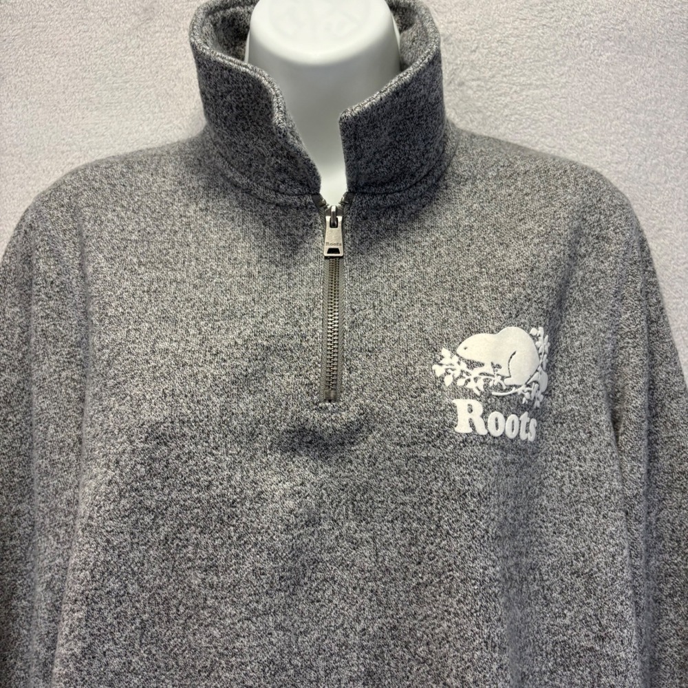 Roots 1/4 Zip Sweatshirt Womens Medium Gray Heathered Beaver Maple Leaf Casual - Picture 11 of 12